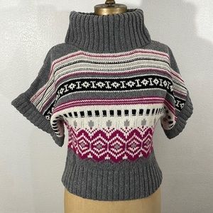 Pink and gray cowl necked sweater with scandinavian design